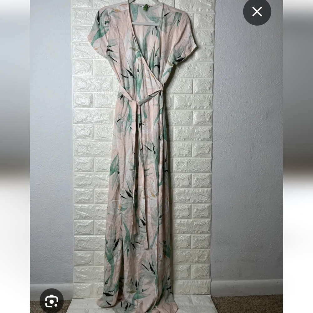 Olivaceous peach dress leaf print